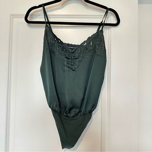 Abercrombie & Fitch Green Satin Spaghetti Strap Bodysuit